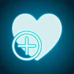 Fototapeta premium heart and plus. simple silhouette. Neon style. Light decoration icon. Bright electric symbol