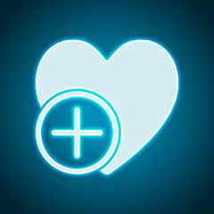 Obraz premium heart and plus. simple silhouette. Neon style. Light decoration icon. Bright electric symbol