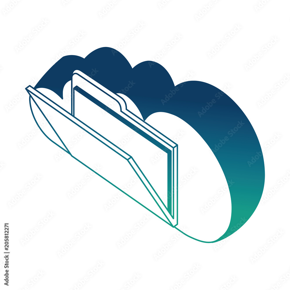 Poster cloud computing folder data information isometric design vector illustration blue neon