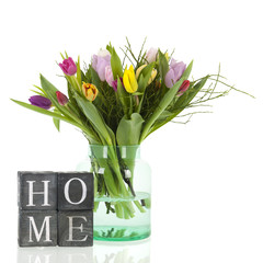 Bouquet tulips in glass vase