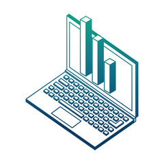 laptop statistic financial chart isometric design vector illustration blue neon