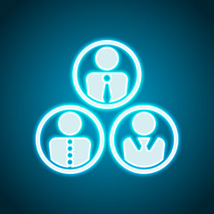 office people, team. Neon style. Light decoration icon. Bright electric symbol