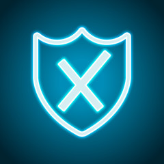 protection broken. simple icon. Neon style. Light decoration icon. Bright electric symbol