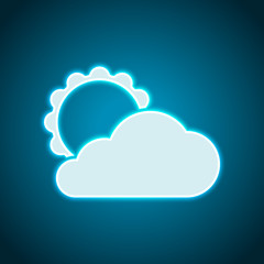 sun and cloud. Neon style. Light decoration icon. Bright electric symbol