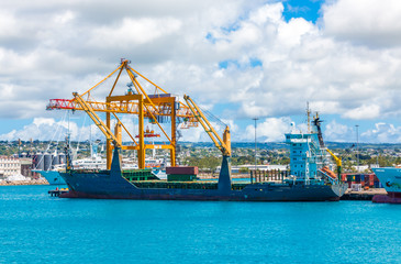Fototapeta premium Cranes and Empty Freighter