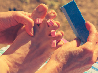 Woman pedicure outdoor