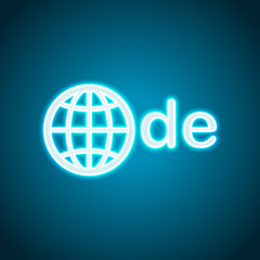 domain of Germany, globe and de. Neon style. Light decoration icon. Bright electric symbol