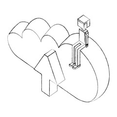 male avatar sitting on cloud computing isometric vector illustration sketch