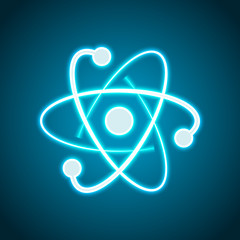 scientific atom symbol, logo, simple icon. Neon style. Light decoration icon. Bright electric symbol