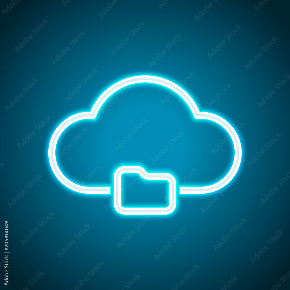 Poster outline simple cloud and folder. linear symbol with thin outline. neon style. light decoration icon.