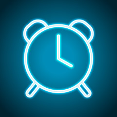 old alarm clock, simple icon, linear symbol with thin outline. Neon style. Light decoration icon. Bright electric symbol