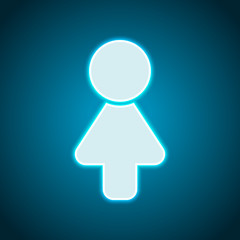Female symbol. Simple icon of woman. Neon style. Light decoration icon. Bright electric symbol