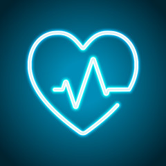 Heart and pulse line. One line style. Linear icon with thin outline. Neon style. Light decoration icon. Bright electric symbol
