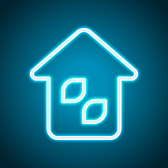 Simple house icon. Linear icon with thin outline. Neon style. Light decoration icon. Bright electric symbol