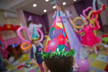 Colorfull festive caps isolated Party hat with Happy Birthday