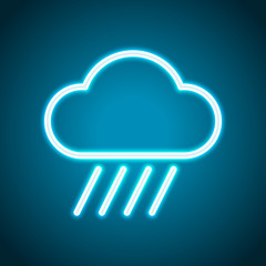 Cloud and rain. Weather simple icon. Linear style. Neon style. Light decoration icon. Bright electric symbol