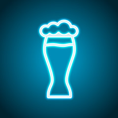 Beer glass. Simple linear icon with thin outline. Neon style. Light decoration icon. Bright electric symbol