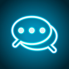 Simple chat. Couple of text clouds. Linear icon with thin outline. Neon style. Light decoration icon. Bright electric symbol