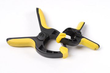 Plastic clamp on white background
