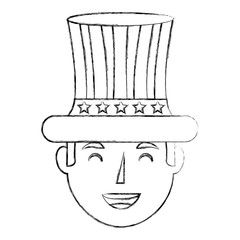 smiling man face with top hat flag american independence day vector illustration sketch