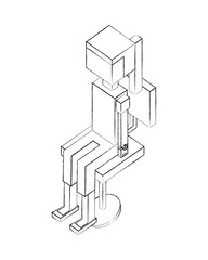 cartoon woman sitting on office chair isometric vector illustration sketch