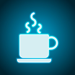cup of hot tea or coffee icon. Neon style. Light decoration icon