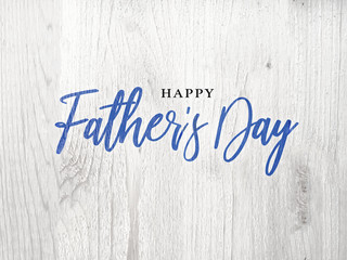Happy Father's Day Blue Calligraphy Script Over White Wood Texture Background - Powered by Adobe