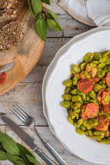 Broad bean with chorizo. Typical portuguese food