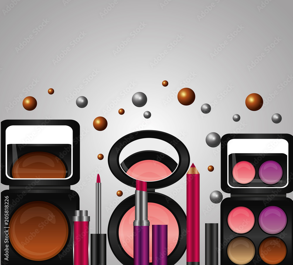 Sticker spray cream tube cosmetic makeup products vector illustration