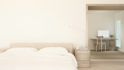 Bedroom and living area in hotel or condominium ,Interior simple design - Bedroom and workplace in apartment or condominium - 3D Rendering