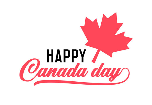 Happy Canada Day, first of july. Vector typographic design illustration. Canadian flag colors and maple leaf shape. Retro style with calligraphic text. Usable as greeting card, background, banner