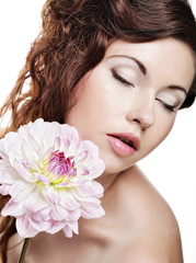 Fototapeta premium woman with big pink flowers