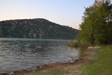 Greek Lake with sunset