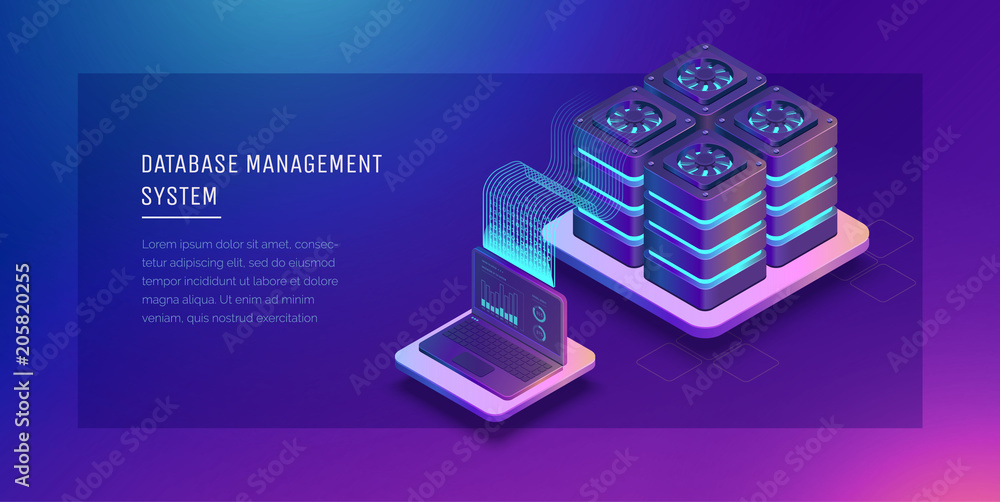Poster transfer of user data to the server. data flow. data storage. server. digital space. data center. bi