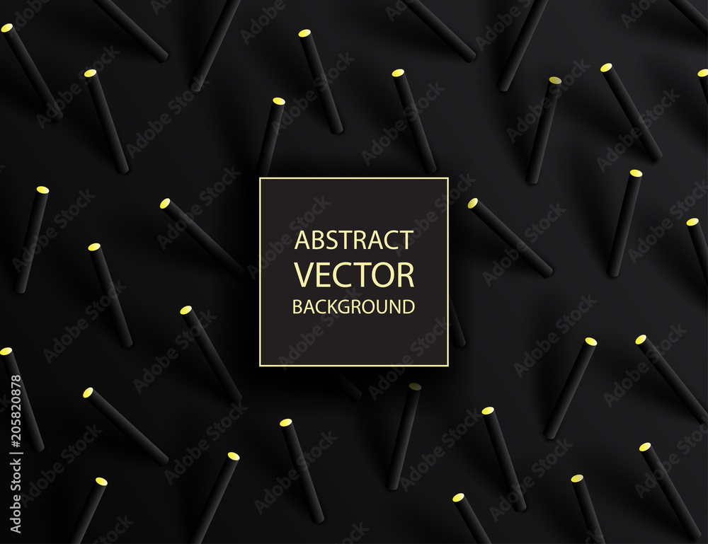 Poster abstract 3d geometric background with cylinder shapes. vector realistic illustration of black and go