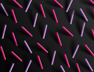 Abstract 3d geometric background with cylinder shapes. Vector realistic illustration of pink and purple capsules with shadows. Modern minimalistic design