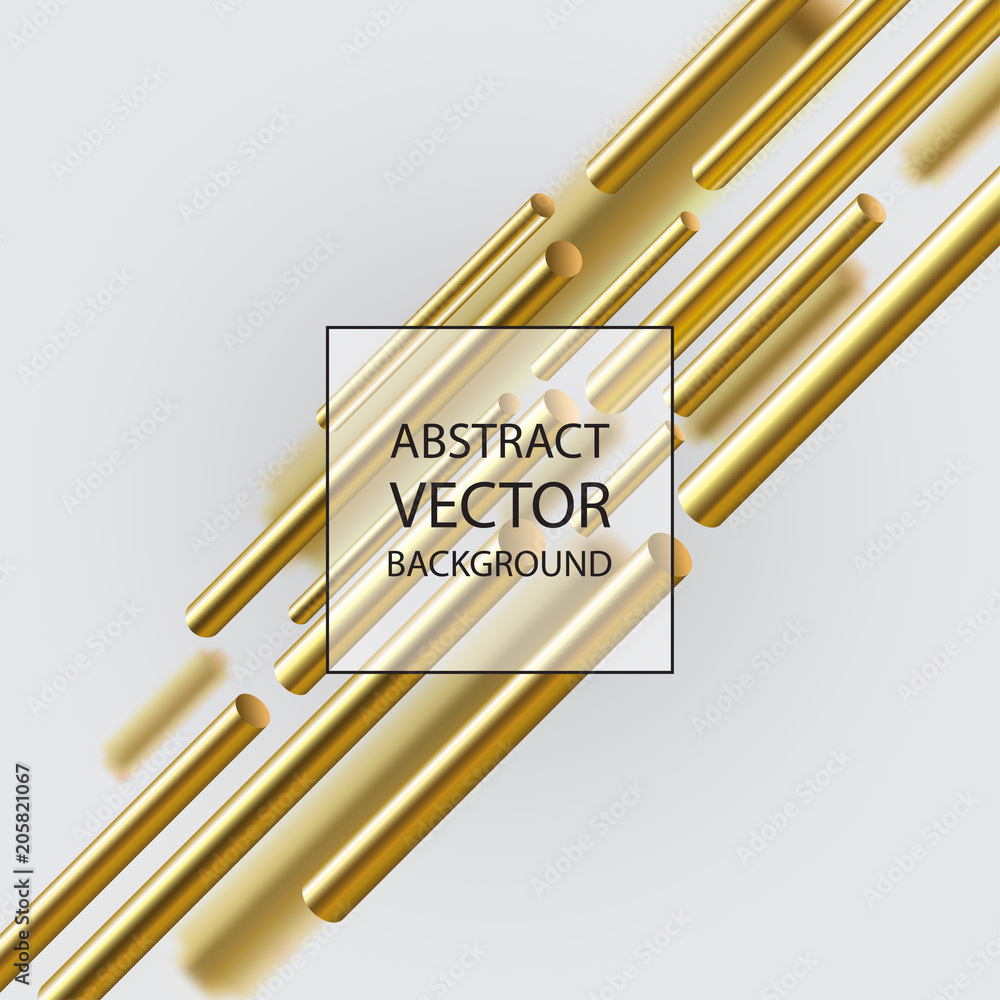 Poster abstract 3d geometric background with cylinder shapes. vector realistic illustration of golden capsu