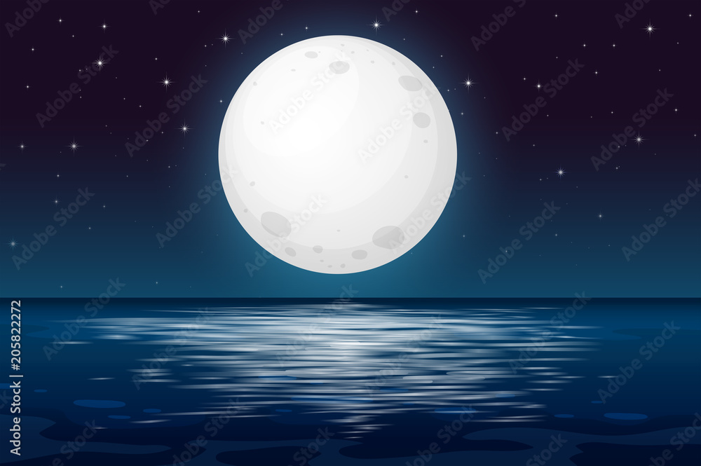 Wall mural a full moon night at the ocean