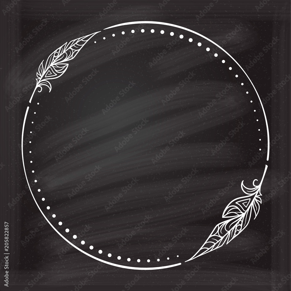 Wall mural vector round dotted frame frame whith feather decorative element