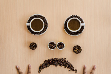 People face make from coffee beans.