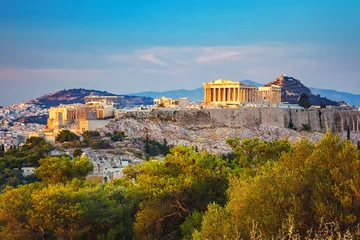 Foto op Canvas Uitzicht op de Akropolis bij zonsondergang, Athene, Griekenland © sborisov