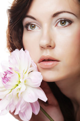 Fototapeta premium woman with big pink flowers