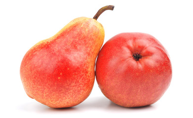 Two red yelow ripe pears isolated on white background