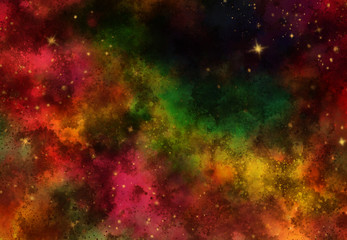 Fototapeta na wymiar Star field in galaxy space with nebulae, abstract watercolor digital art painting for texture background