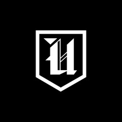 Abstract letter U shield logo design template. Premium nominal monogram business sign. Universal foundation vector icon.
