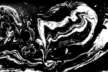 Black and white liquid texture. Hand drawn marbling illustration. Abstract vector background. Monochrome marble pattern.