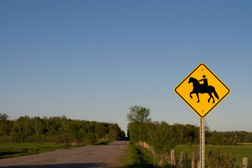 Horse Crossing Sign on a Rural Road