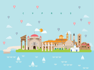 Cyprus Famous Landmarks Infographic Templates for Traveling Minimal Style and Icon, Symbol Set Vector Illustration Can be use for Poster Travel book, Postcard, Billboard.