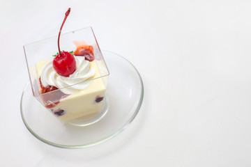 Cherry Panna Cotta with clear right  space for text