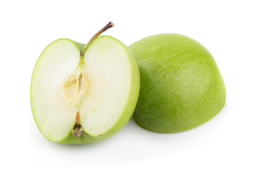Ripe green apple and slice isolated on a white background